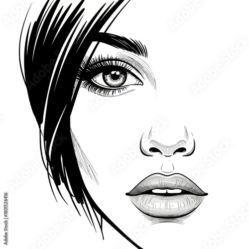 Elegant monochrome portrait of a woman, artistic illustration of beauty.