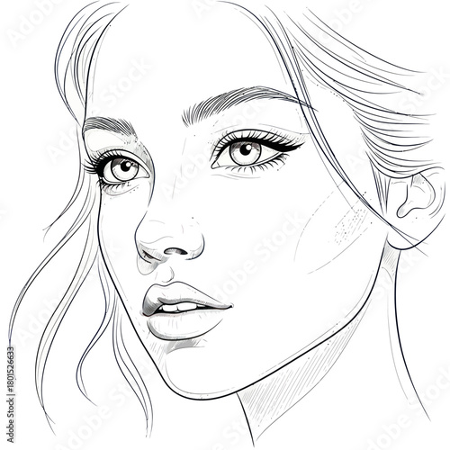 Elegant womans face sketch with detailed features and expression.
