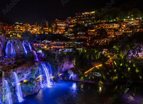 Hunan Province, China - October 27, 2025: Scenery of major tourist attractions in Hunan, including Tianmen Mountain in Zhangjiajie, the night view of Furong Ancient Town, and Yellow Dragon Cave.