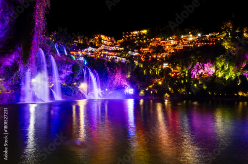 Hunan Province, China - October 27, 2025: Scenery of major tourist attractions in Hunan, including Tianmen Mountain in Zhangjiajie, the night view of Furong Ancient Town, and Yellow Dragon Cave.