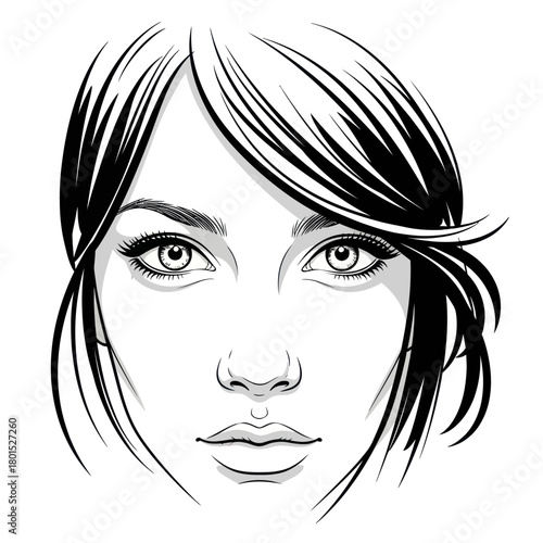Elegant woman face illustration with detailed eyes and hair.