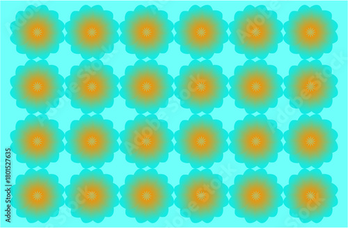 Soft teal petals surround warm orange centers in a perfectly aligned floral grid, forming a soothing pattern of balance, repetition, and gentle glow.