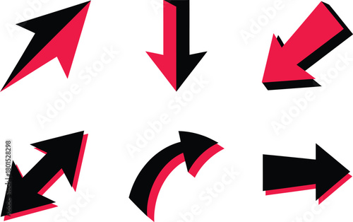 Red and Black Arrow Icons. Directional arrows in bold graphic style, navigation symbols and pointer elements