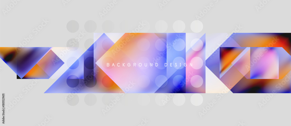 Fototapeta premium Abstract geometric shapes, vibrant colors, modern design. Gradient overlays create dynamic visual effect. Light circles add depth.