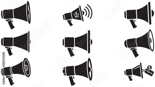 Stencil Megaphone Sales Icon — Bold Promotion and Announcement Glyph for Marketing Campaigns, Sales Pushes and Brand Outreach
