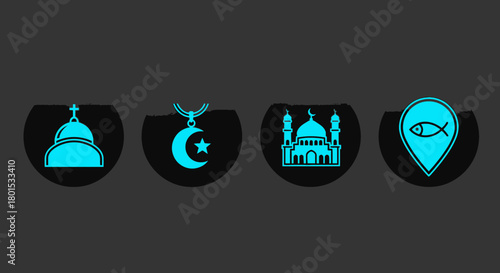 Stock vector illustration of religious symbols christian islam judaism