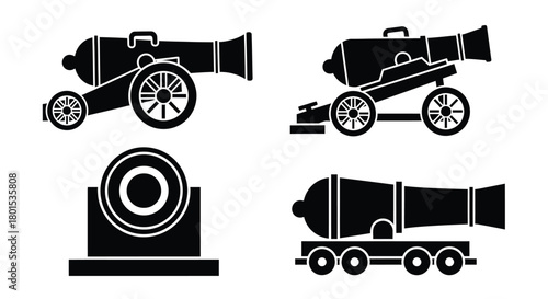 Cannon silhouettes vector illustration artillery weapon warfare
