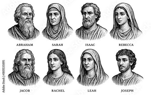 Classic portraits of historical figures in detailed engraving style