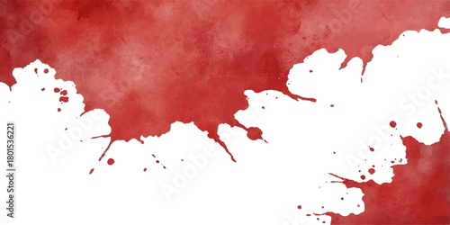 Red grunge paint splatter texture: blood-like ink color drop design on a white backdrop