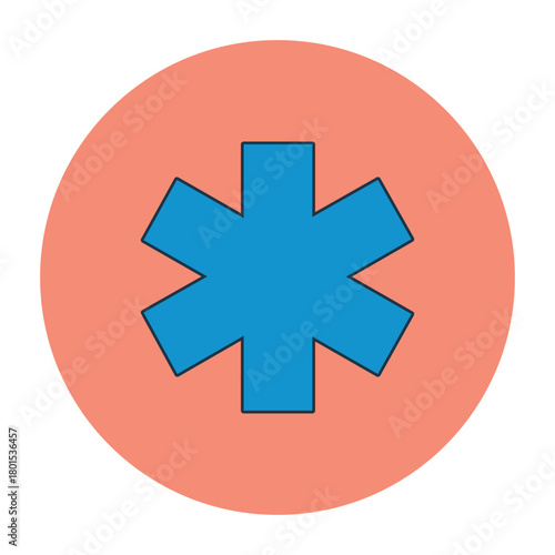 Star of Life Emblem Icon Graphic Blue Emergency Medical Services Symbol on Peach Circle for Healthcare Safety and Aid