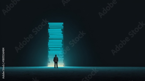 Silhouette of a successful businessman standing in a doorway on a dark room wall concept