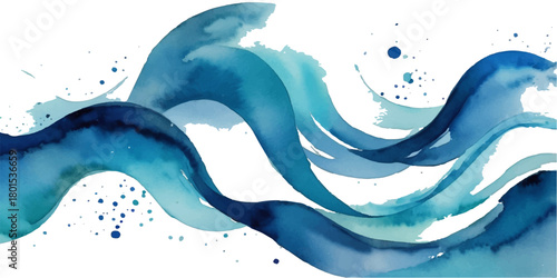 Abstract watercolor background pattern of blue ocean waves and liquid splash design