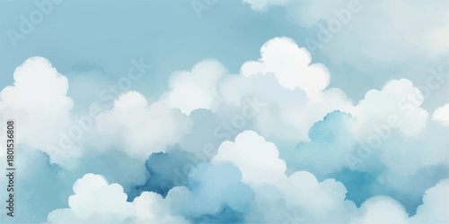 Blue sky with bright, fluffy white clouds in a sunny nature atmosphere