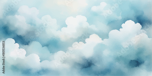 Bright blue summer sky with fluffy white cumulus clouds, a beautiful sunny nature cloudscape