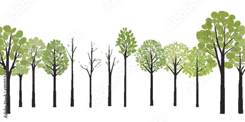 Vector silhouette of a single green tree with leaves and grass, isolated on white background, representing nature and ecology