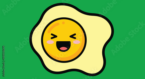 Cartoon egg illustration happy kawaii face food breakfast yolk fried