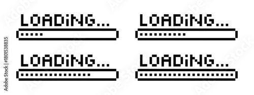 Set of pixelated loading screens with progress bars.