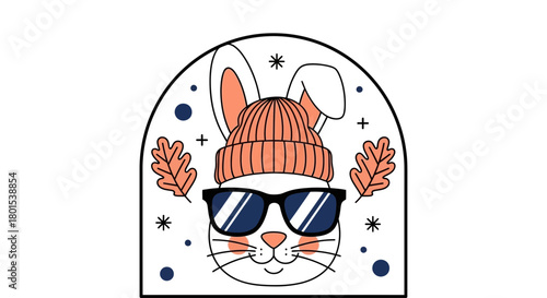 Cool bunny with sunglasses and beanie autumn season vector design