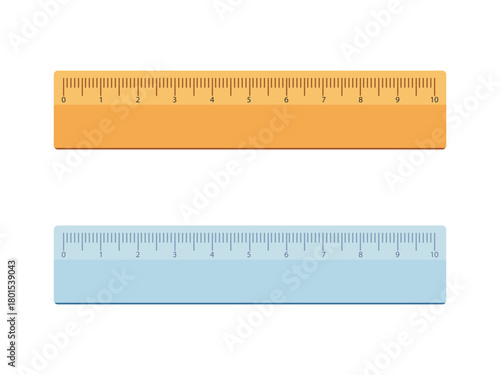 School ruler wooden and plastic 10 centimeters. Vector illustration