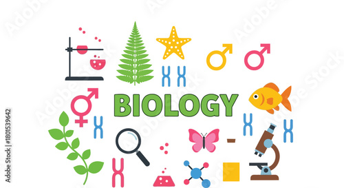 Biology education science learning study vector illustration icon set