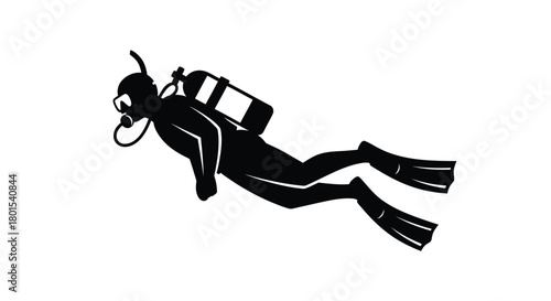 Scuba diving black and white silhouette vector illustration graphic