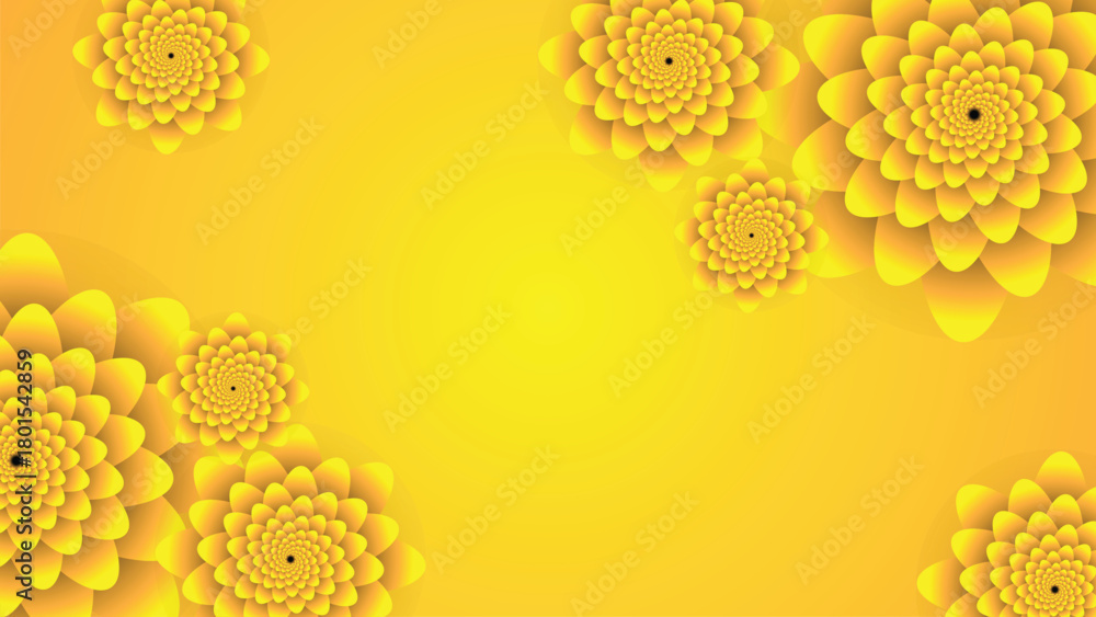 Fototapeta premium Vibrant Yellow Background with Abstract Swirling Spiral Flower Pattern for Design Template.