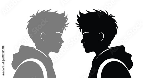 Boy silhouette profile vector illustration black and grey design