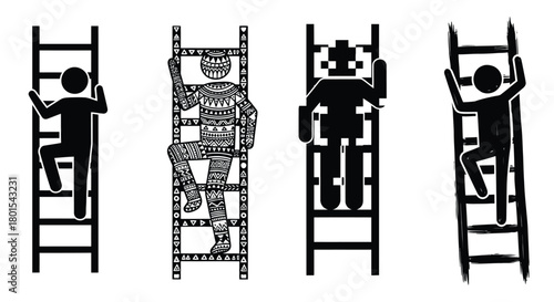 Climbing ladders concept illustration for success and achievement
