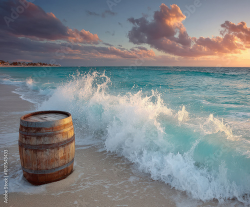 Barrel on the beach with su...