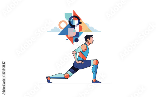 Geometric flat style athlete lunge with abstract geometric shapes