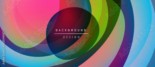 Abstract colorful circles overlap creating dynamic visual effect. Modern design suitable for backgrounds, presentations. Bright hues dominate composition.