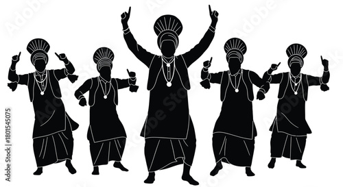 Silhouette bhangra dancers vector illustration punjabi folk dance art
