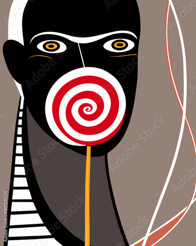 Surreal Minimalist Man with Swirl Lollipop Graphic Art