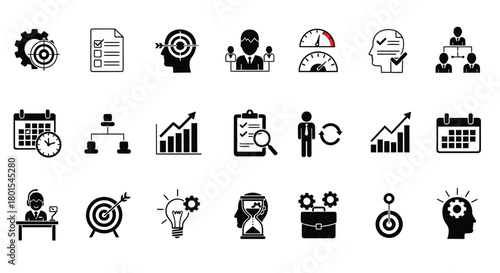 Business management strategy icons planning target workflow concept