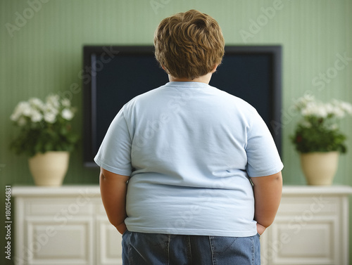 fat child watching tv