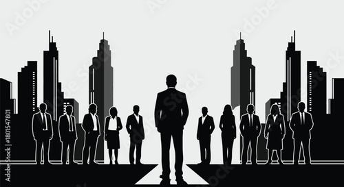 Business leadership team corporate strategy success vision cityscape