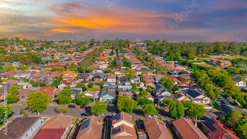 Schilderij op canvas Aerial Panorama Drone View of a inner western Sydney Suburb of Ashbury Urban Spr