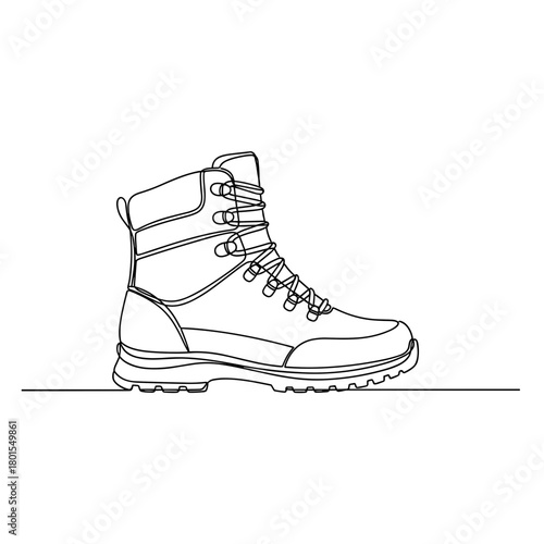Lace-up hiking boot in one line minimalist style on white background
