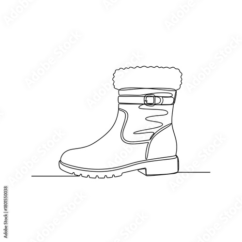 Fur-trimmed winter boot with decorative buckle in minimalist line style