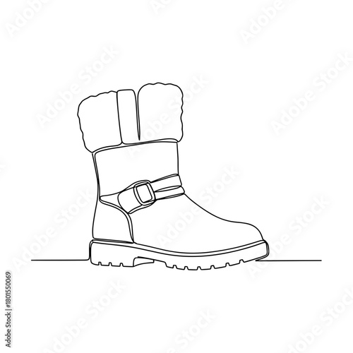 Fur-lined winter boot with buckle in one line minimalist style