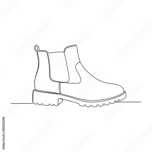 Ankle boot in one line minimalist style on white background