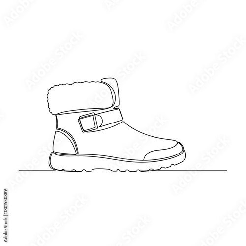 Fur-lined ankle winter boot with buckle in one line minimalist style