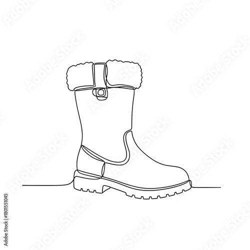 Fur-lined winter boot with buckle in one line minimalist style
