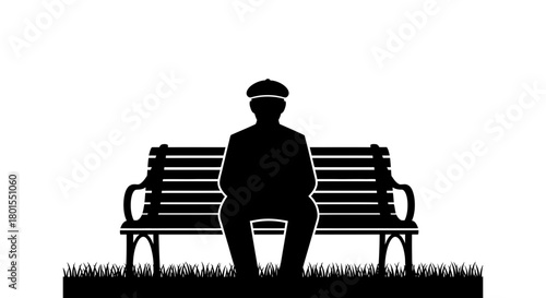 Silhouette of old man sitting on bench vector illustration art