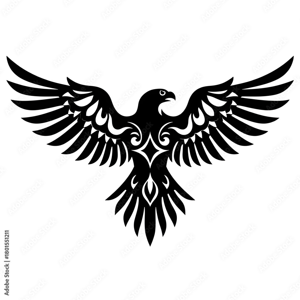 Obraz premium Soaring Eagle Emblem: A bold, stylized eagle with outstretched wings, embodying strength and freedom. Perfect for designs symbolizing power, vision, and aspiration.