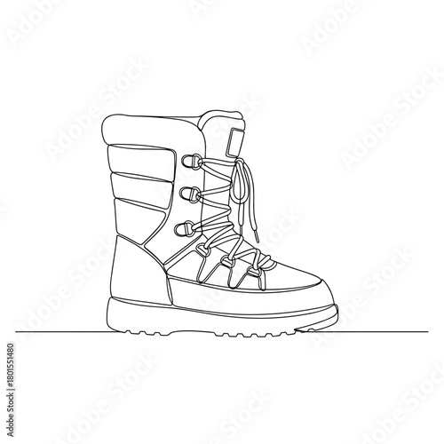 Insulated snow boot in one line minimalist style on white background