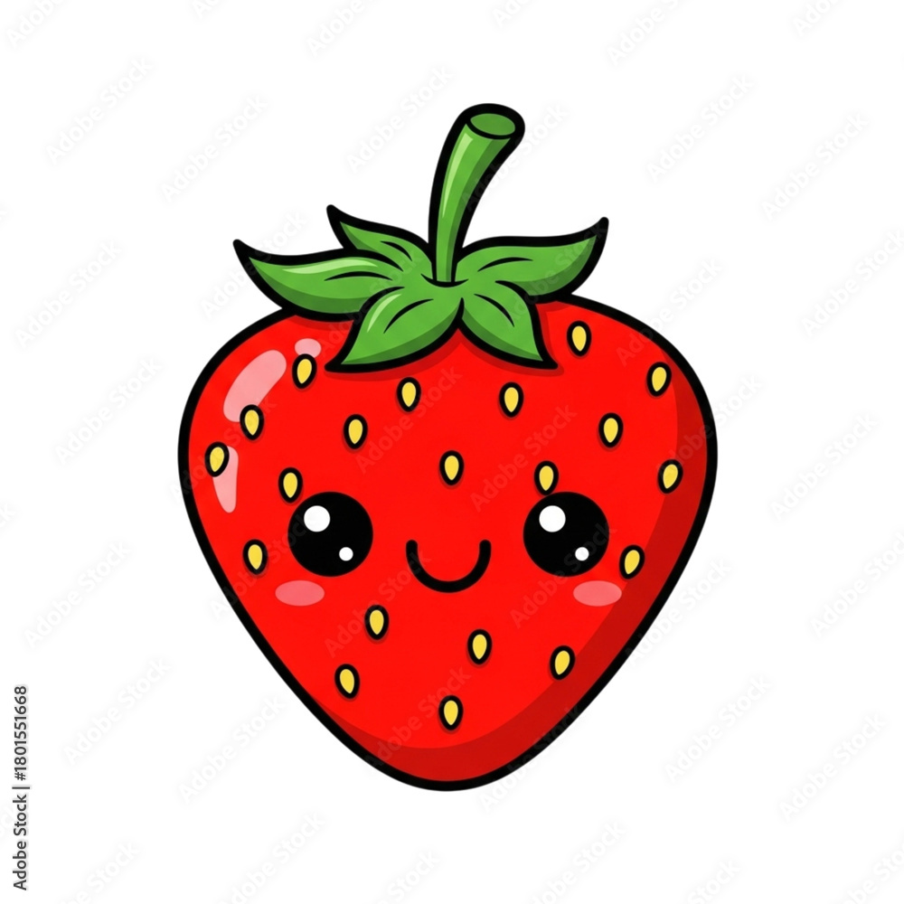Obraz premium Cute cartoon strawberry with a happy face isolated on transparent background