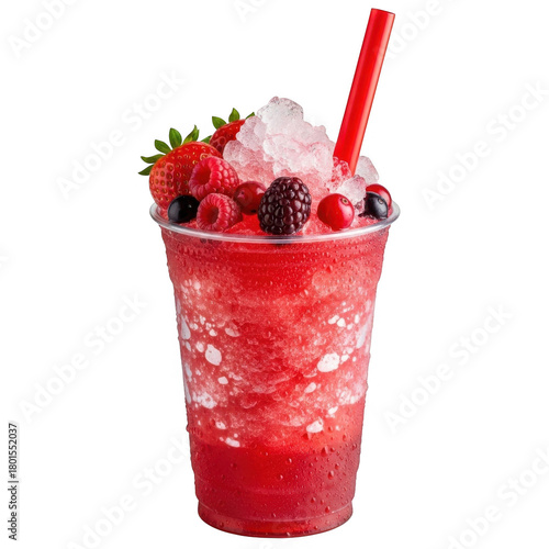 refreshing berry smoothie with ice and fruits on transparent background
