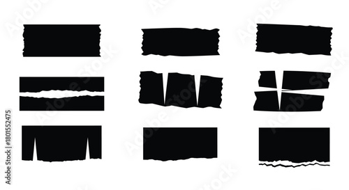 Black tape pieces vector adhesive strips set design elements art