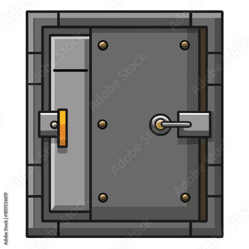 Heavy metal vault door with sliding panel and handle